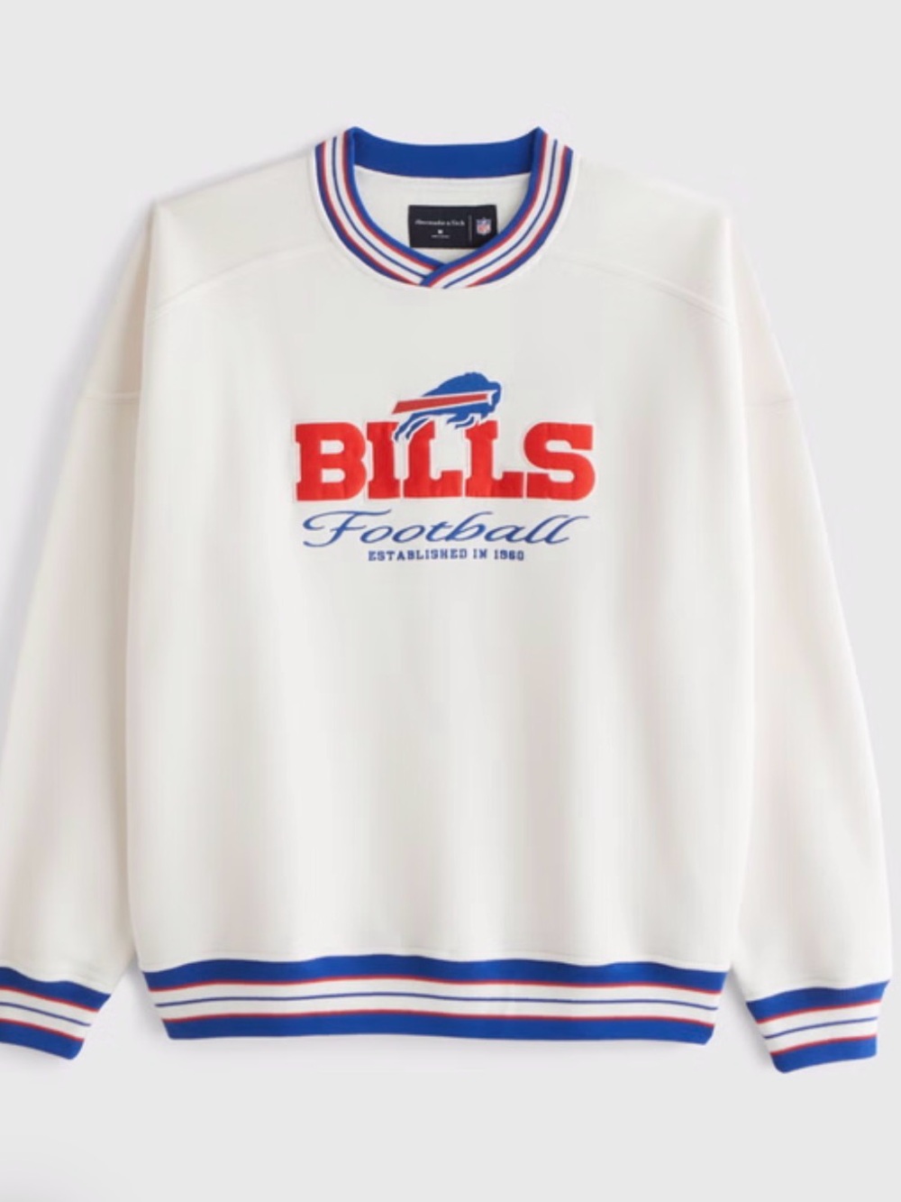 NFL White Crewneck Sweatshirt with Red & Blue Bills Logo
